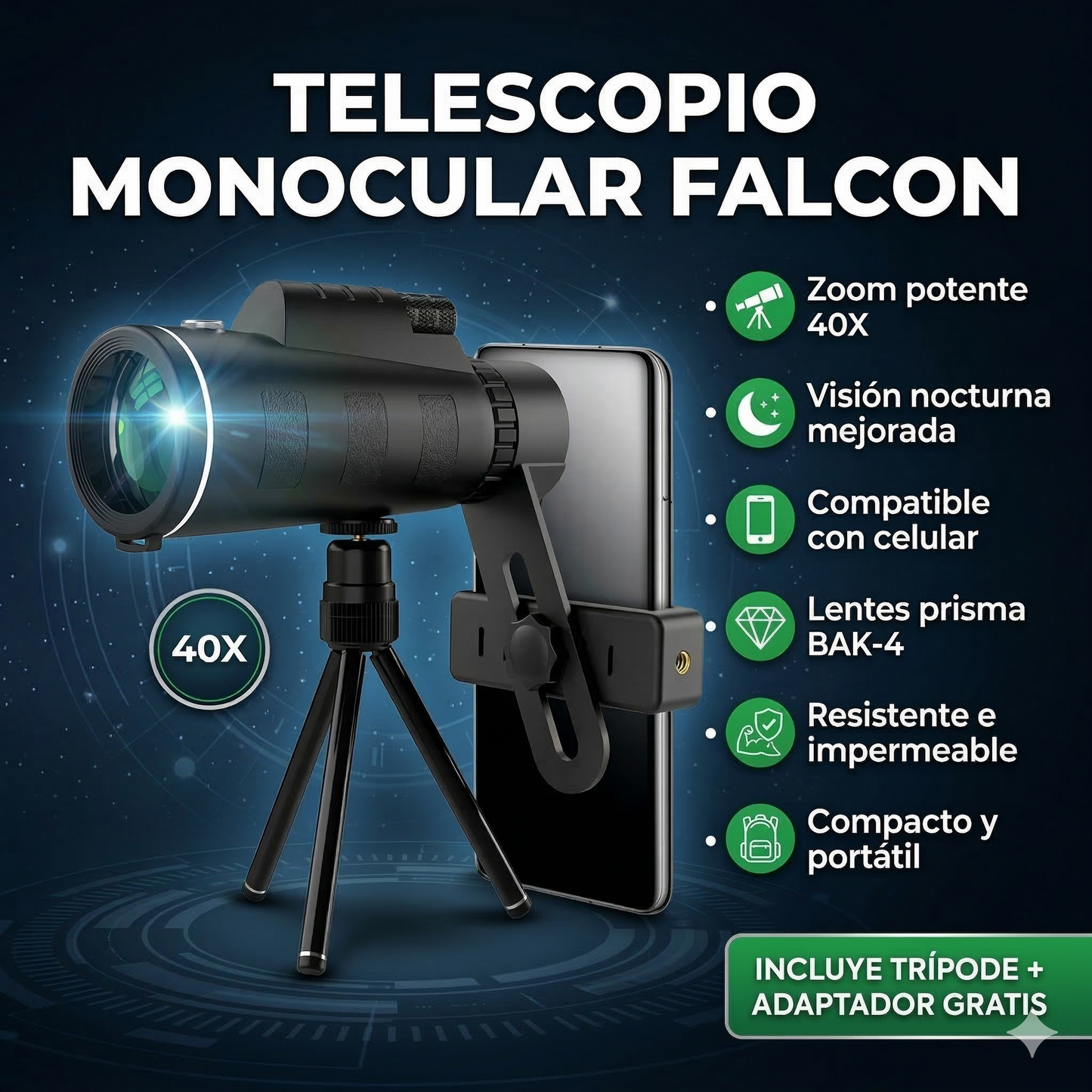 Telescopio Portátil con Visión Nocturna Falcon