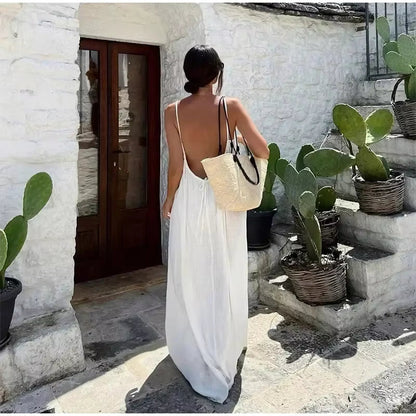 Vestido Luna Backless Largo Sin Espalda con Tirantes Ajustables